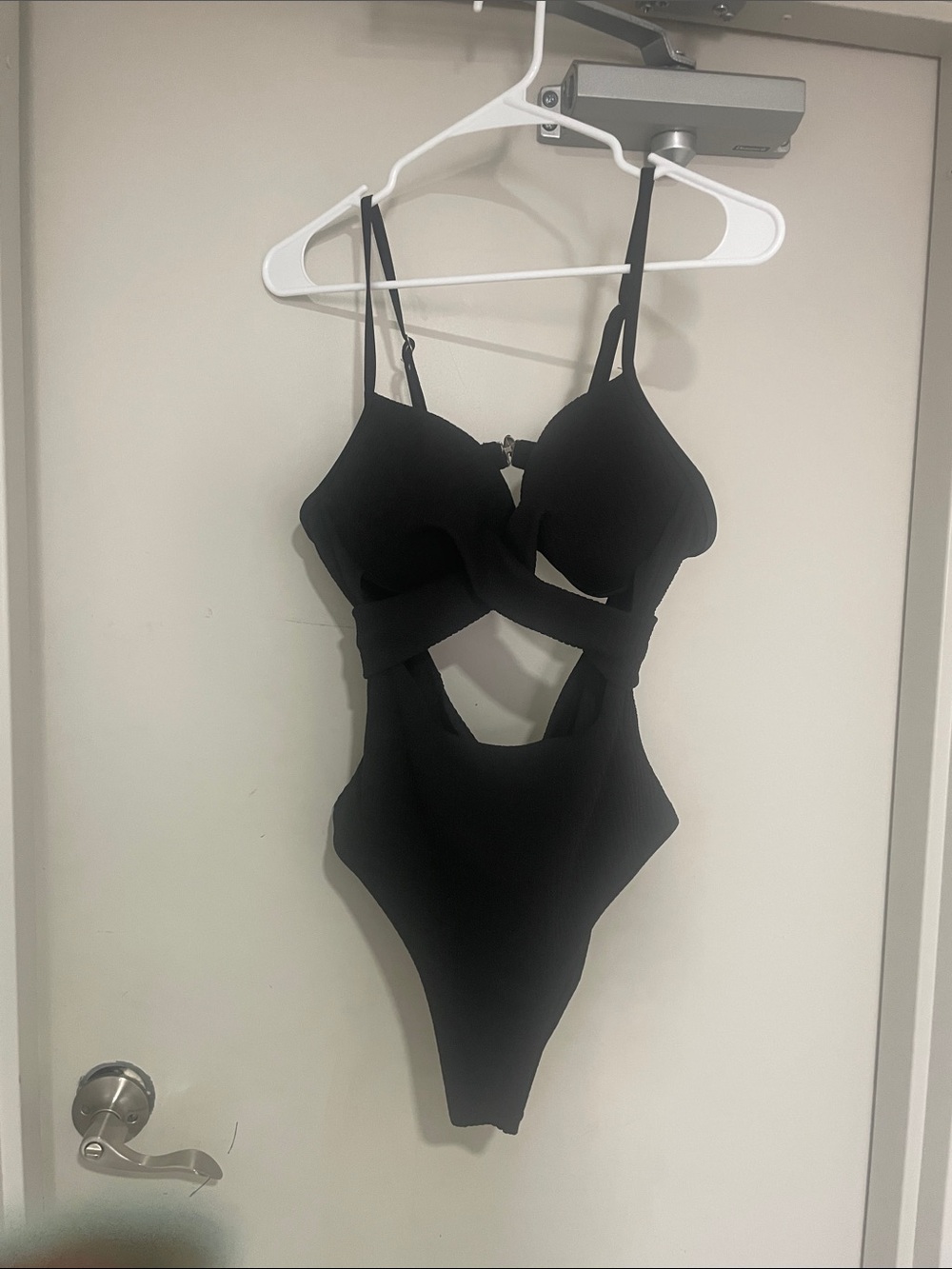 Sleek Black Cutout Bodysuit with Supportive Cups
